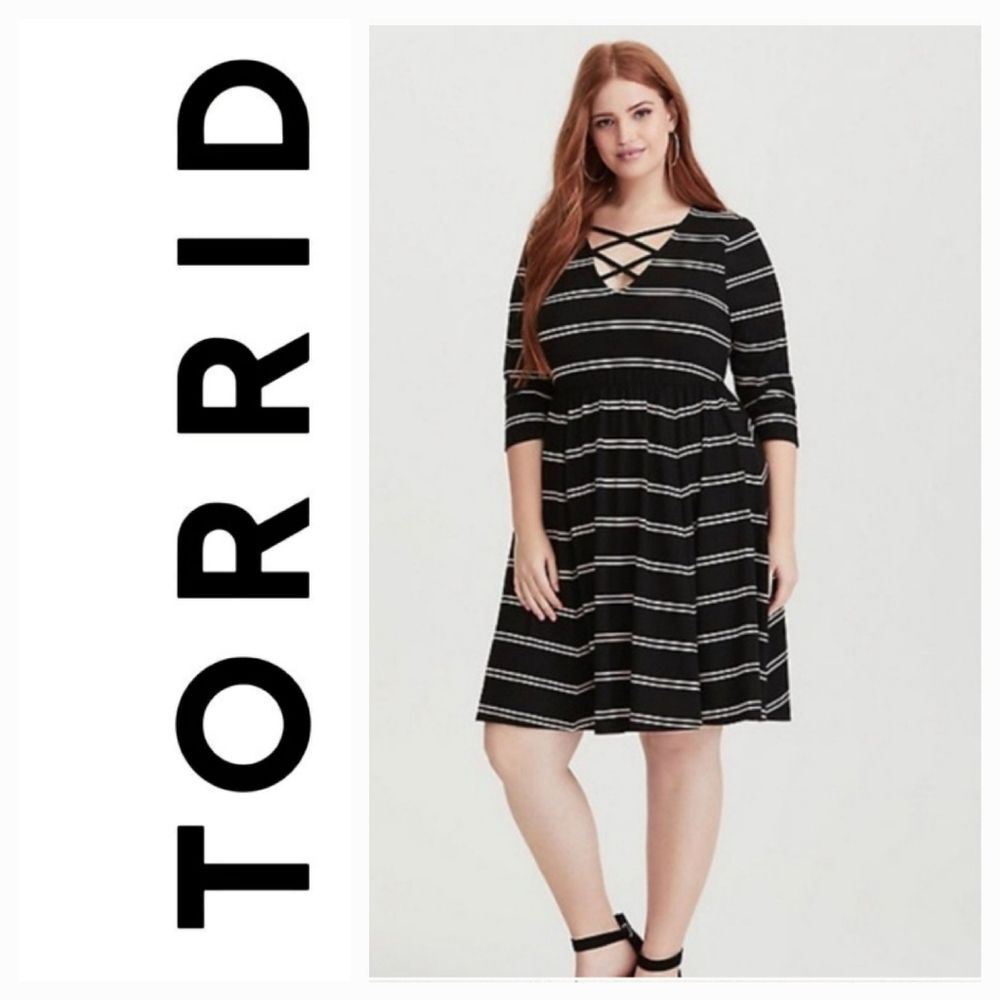 NWT Torrid Black Pink Stripe Knit Skater Dress Plus Size 1X
